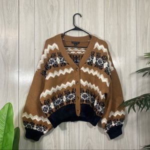 Ann Taylor Cropped Fair Isle Cardigan size XL